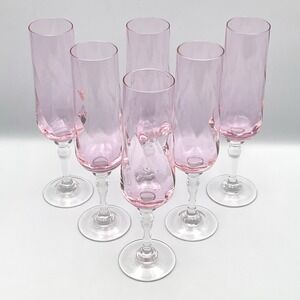 5 Konungslig Pink IKEA Hand Blown Glass Champagne Flutes Sweden 9.75" Diamond